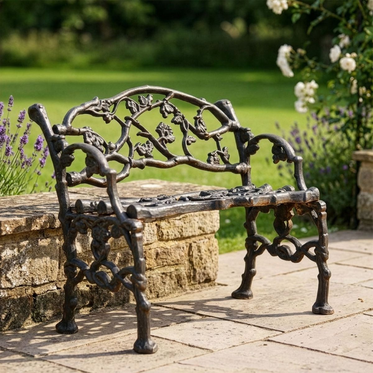 Cast Iron Aged Black Tree Branch Bench Digital Illustration