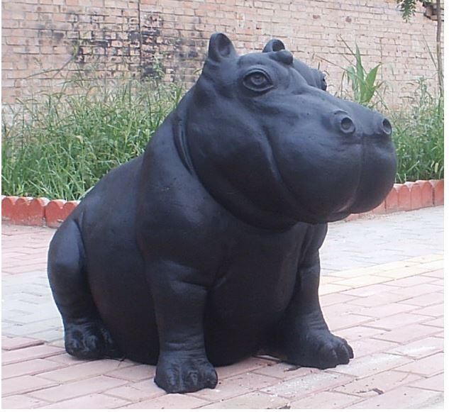 Cast Iron Black Hippo Sculpture - 68cm