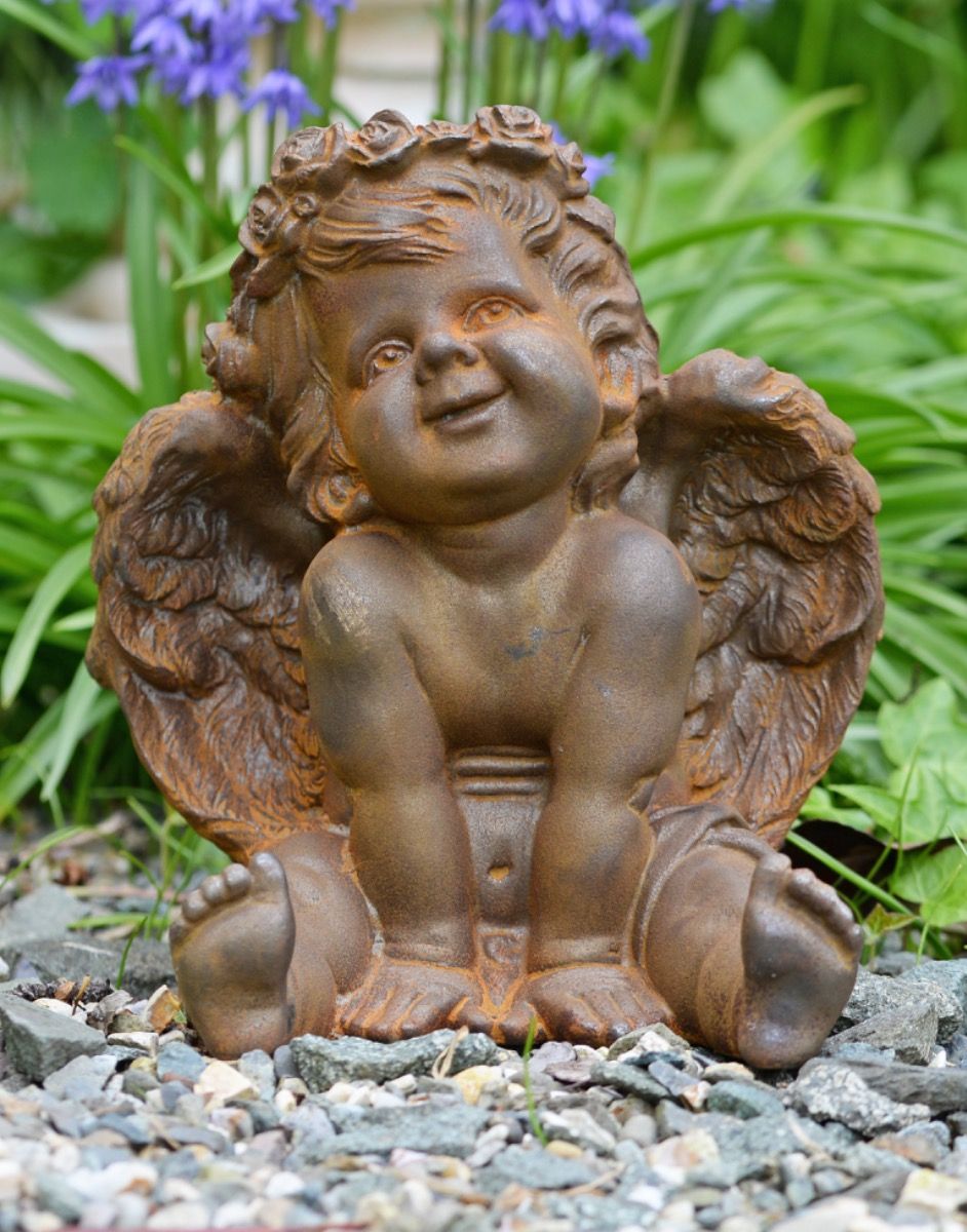 Cast Iron Smiling Cherub Garden Statue