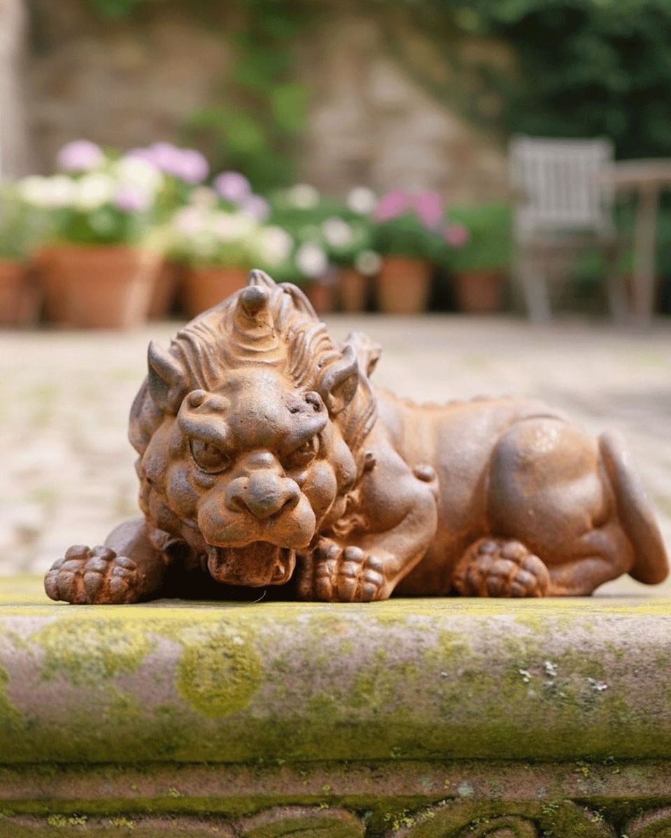 Cast Iron Dragon Snarling Rustic Garden Sculpture Digital Illustration