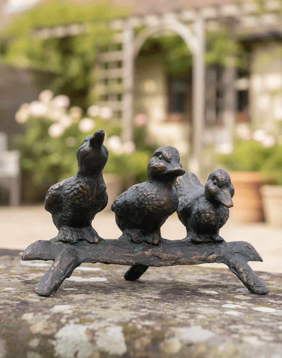 Cast Iron Duck Family Trio Garden Sculpture Digital Illustration