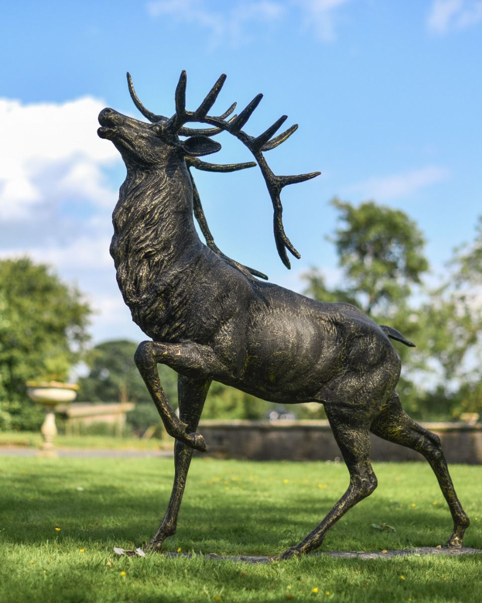 Cast Iron Evander Stag Sculpture in Antique Gold