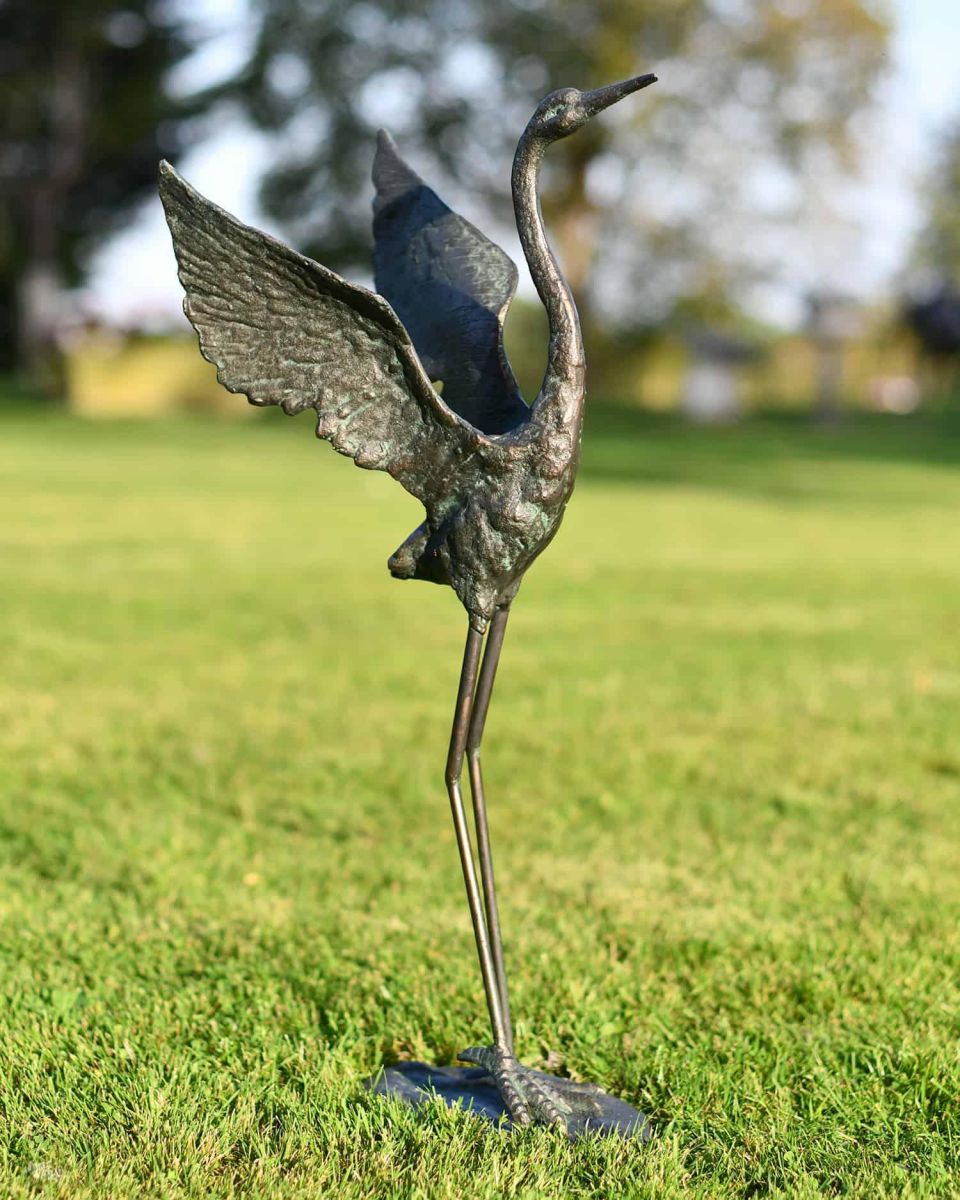 Cast Iron Freestanding "Head Up" Flamingo Garden Sculpture in Situ