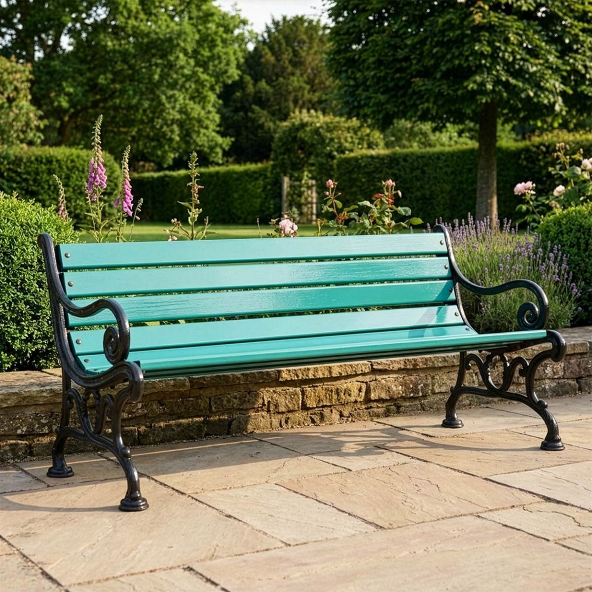 Cast Iron Green Victorian Park Bench Digital Illustration