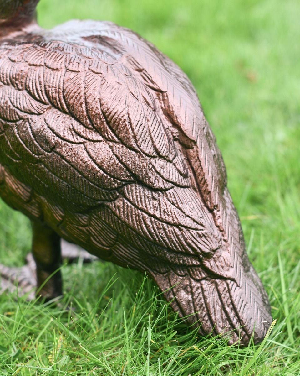 Cast Iron "Hayscot" Antique Copper Swan Garden Sculpture Feather Detail
