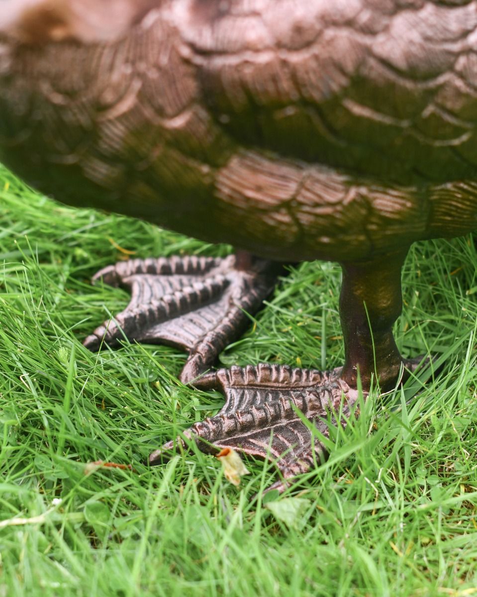 Cast Iron "Hayscot" Antique Copper Swan Garden Sculpture Webbed Feet Detail