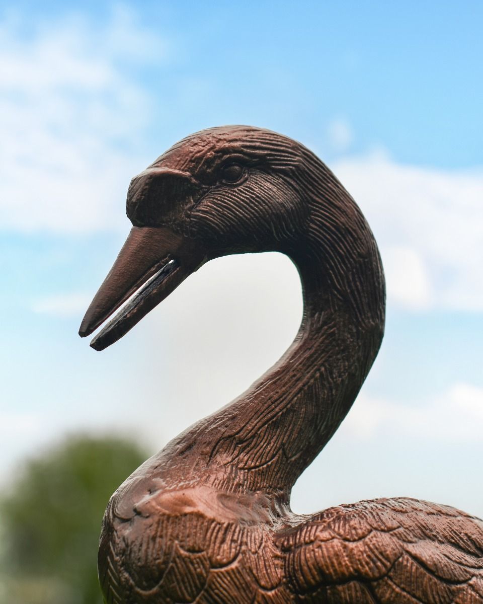 Cast Iron "Hayscot" Antique Copper Swan Garden Sculpture SIde Profile