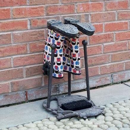 Cast Iron "Horse" Boot Brush & Scrapper Rustic Welly Rack in Use Outdoors