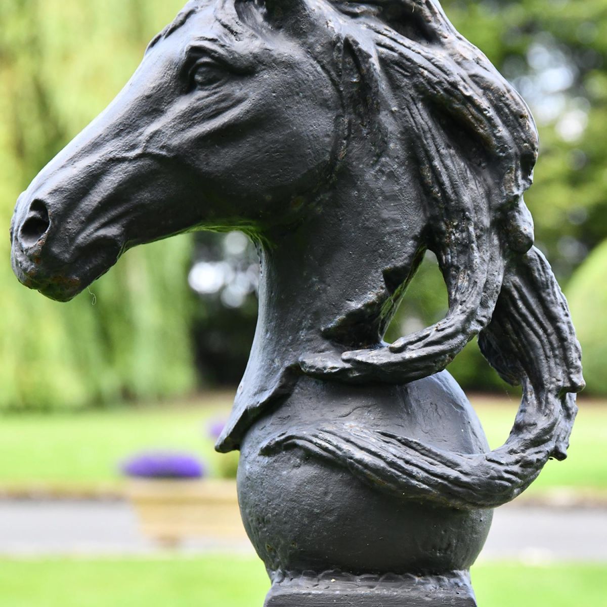 Close-up of the Detail on the Cast Iron Horse Head Bust