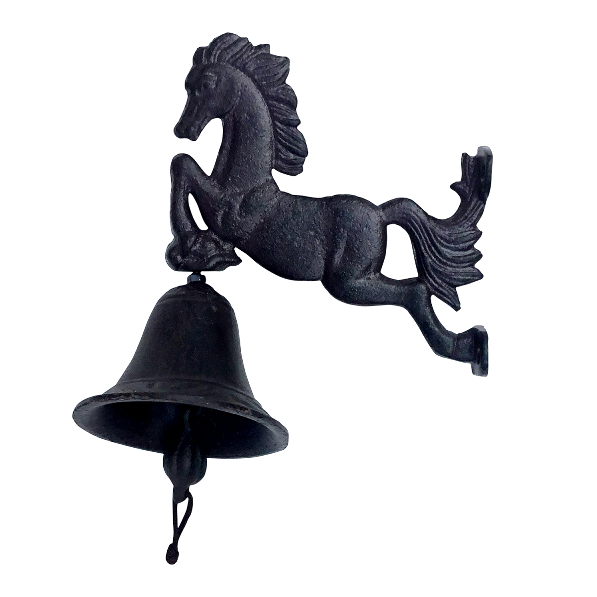 Cast Iron Jumping Horse Garden Bell Finished in Black