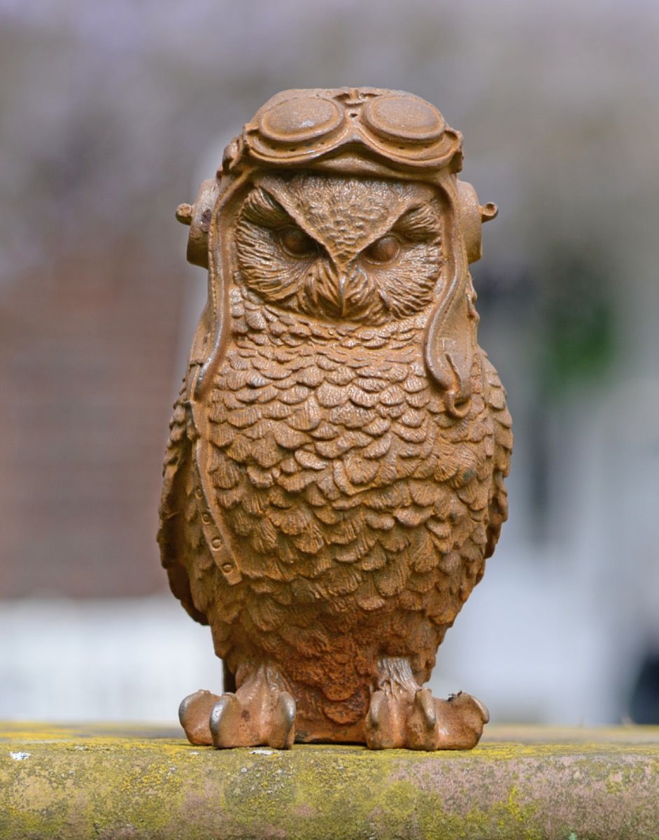Cast Iron Pilot Owl Garden Statue