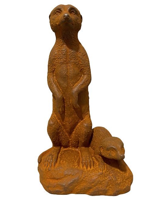 Cast Iron "Pair of Meerkats" Garden Sculpture in a Rustic Finish