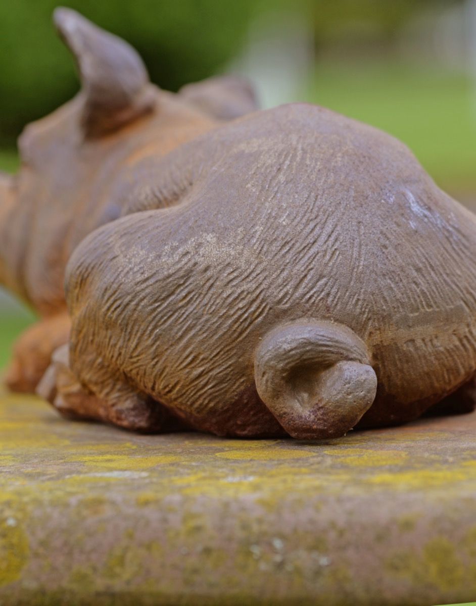 Back of Cast Iron Resting Pig Sculpture