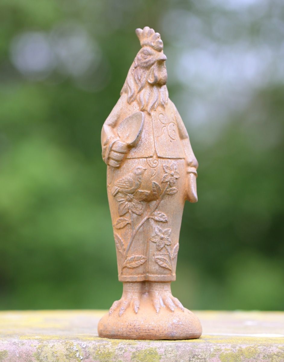 Quirky Cast Iron Gardening Rooster Sculpture