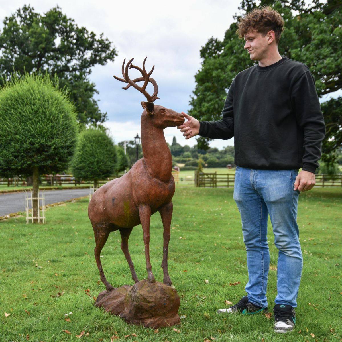  Cast Iron Stag Standing on Rock Sculpture to Scale