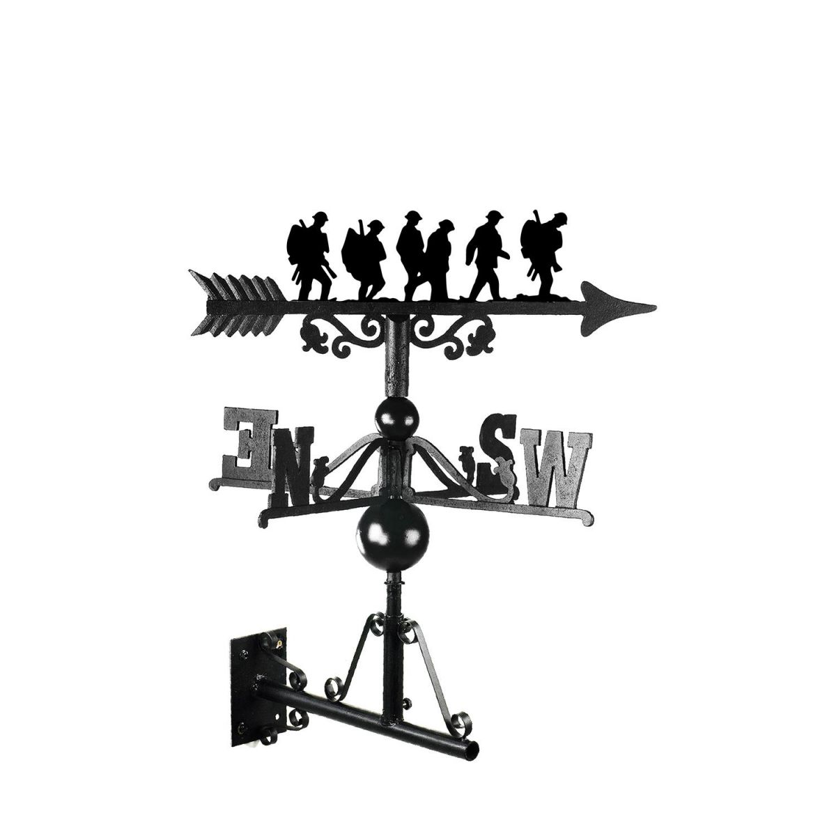 Cast Iron & Steel "Band of Brothers" Walking Soldiers Weathervane Mounted