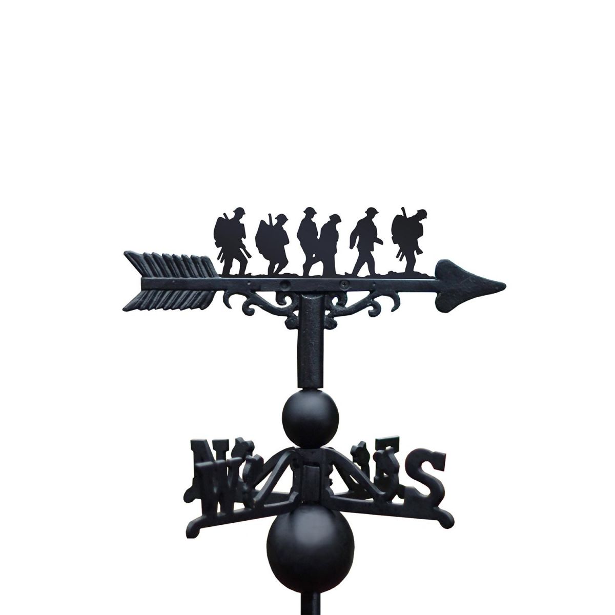 Cast Iron & Steel "Band of Brothers" Walking Soldiers Weathervane on White Background