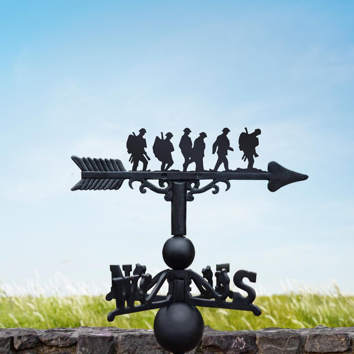 Cast Iron & Steel Weathervane with "Band of Brothers" Walking Soldiers Topper
