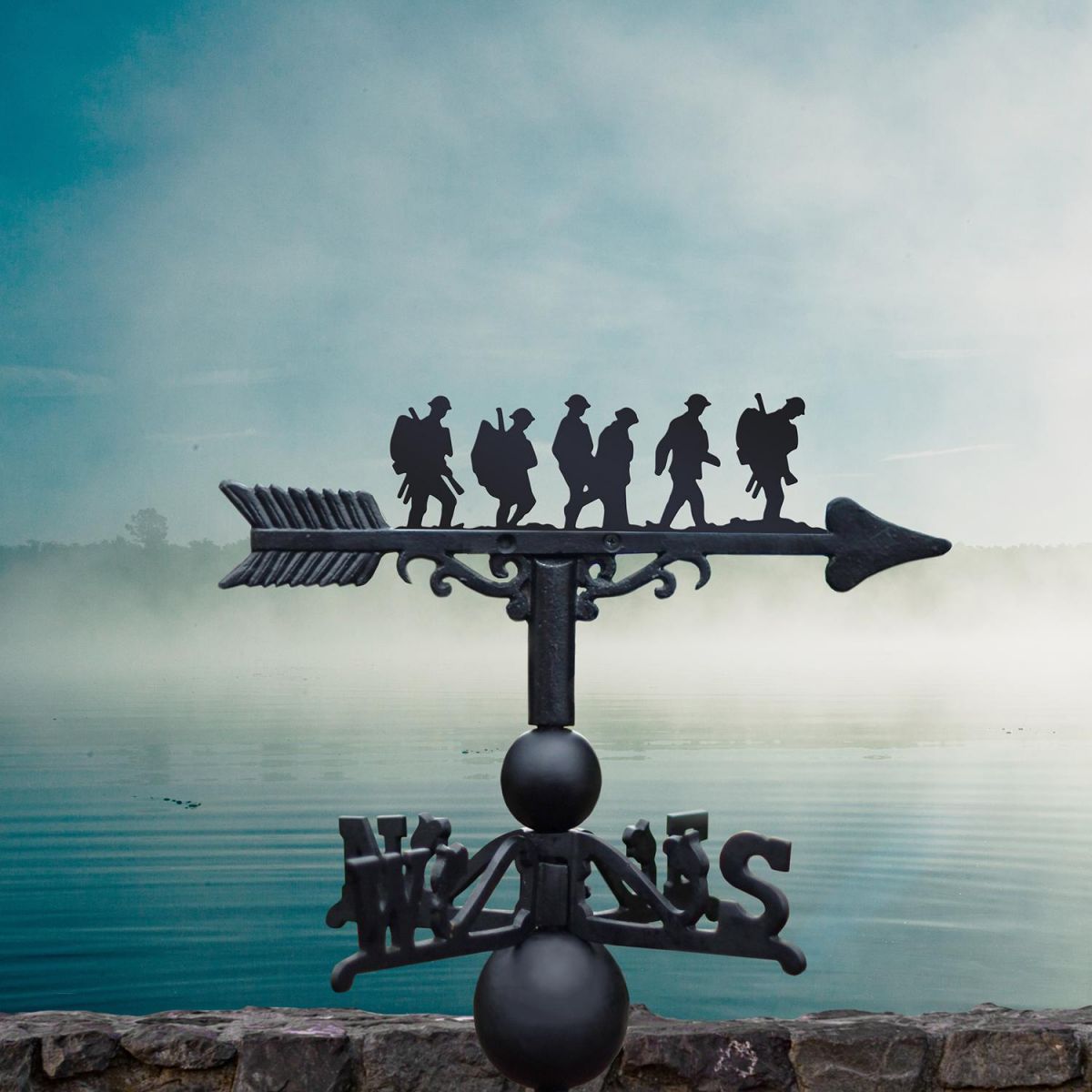 Cast Iron & Steel "Band of Brothers" Walking Soldiers Weathervane in Situ