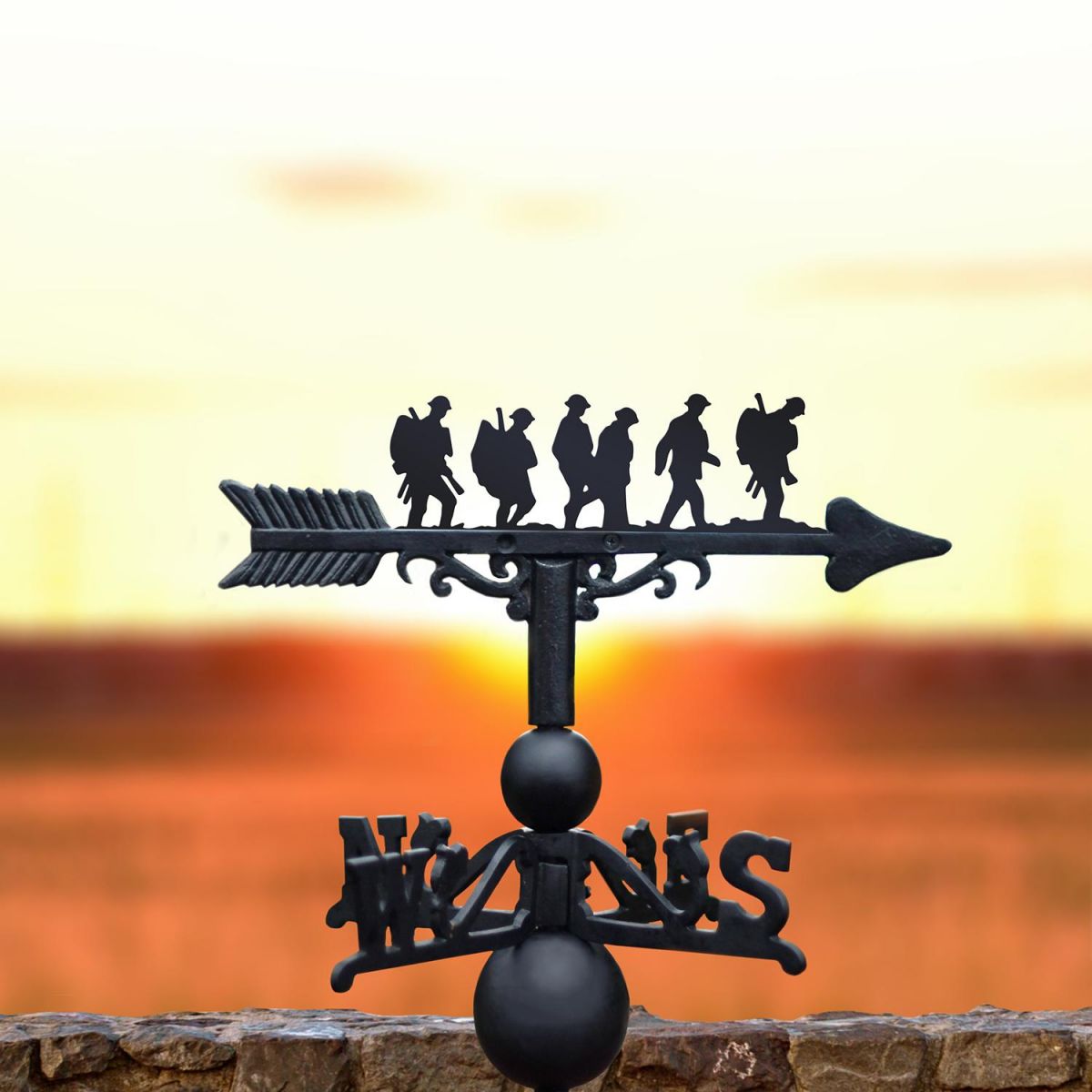 Cast Iron & Steel Weathervane with "Band of Brothers" Walking Soldiers Motif