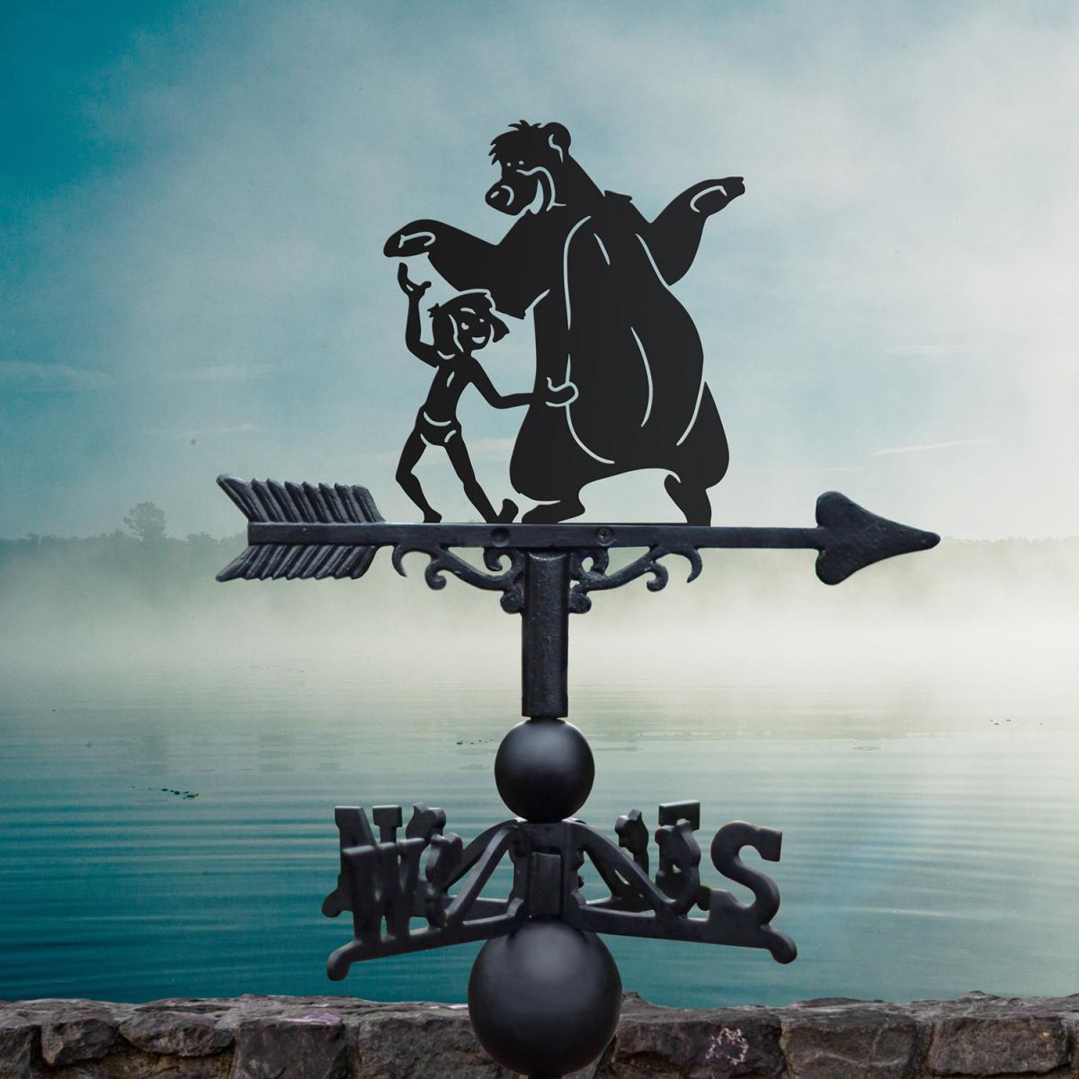 Cast Iron & Steel Weathervane with "Bear Necessities" Cartoon Motif