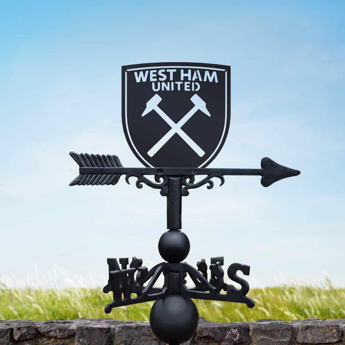 Cast Iron & Steel Weathervane with "Hammers" Club Crest Topper