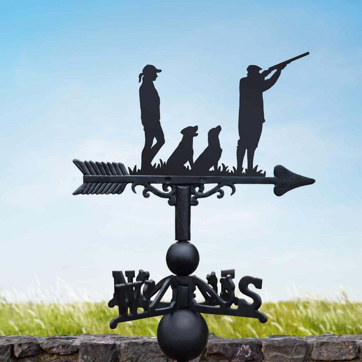 Cast Iron & Steel "Labrador Pair with Couple" Game Season Weathervane in Situ