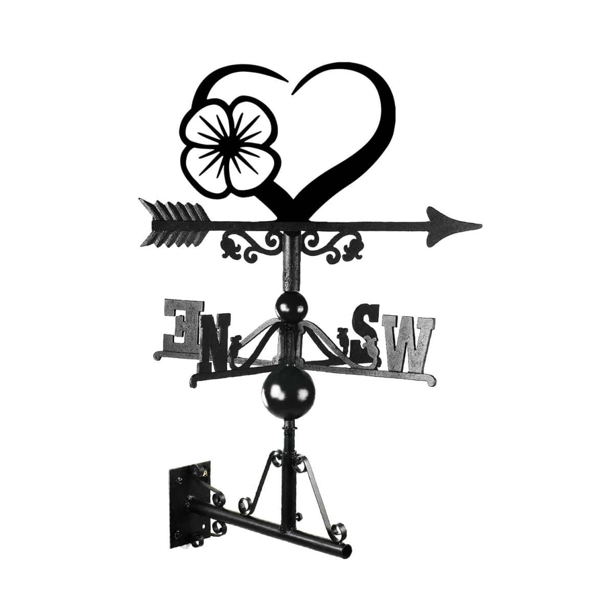 Cast Iron & Steel "Rembrance" Poppy Heart Weathervane Mounted