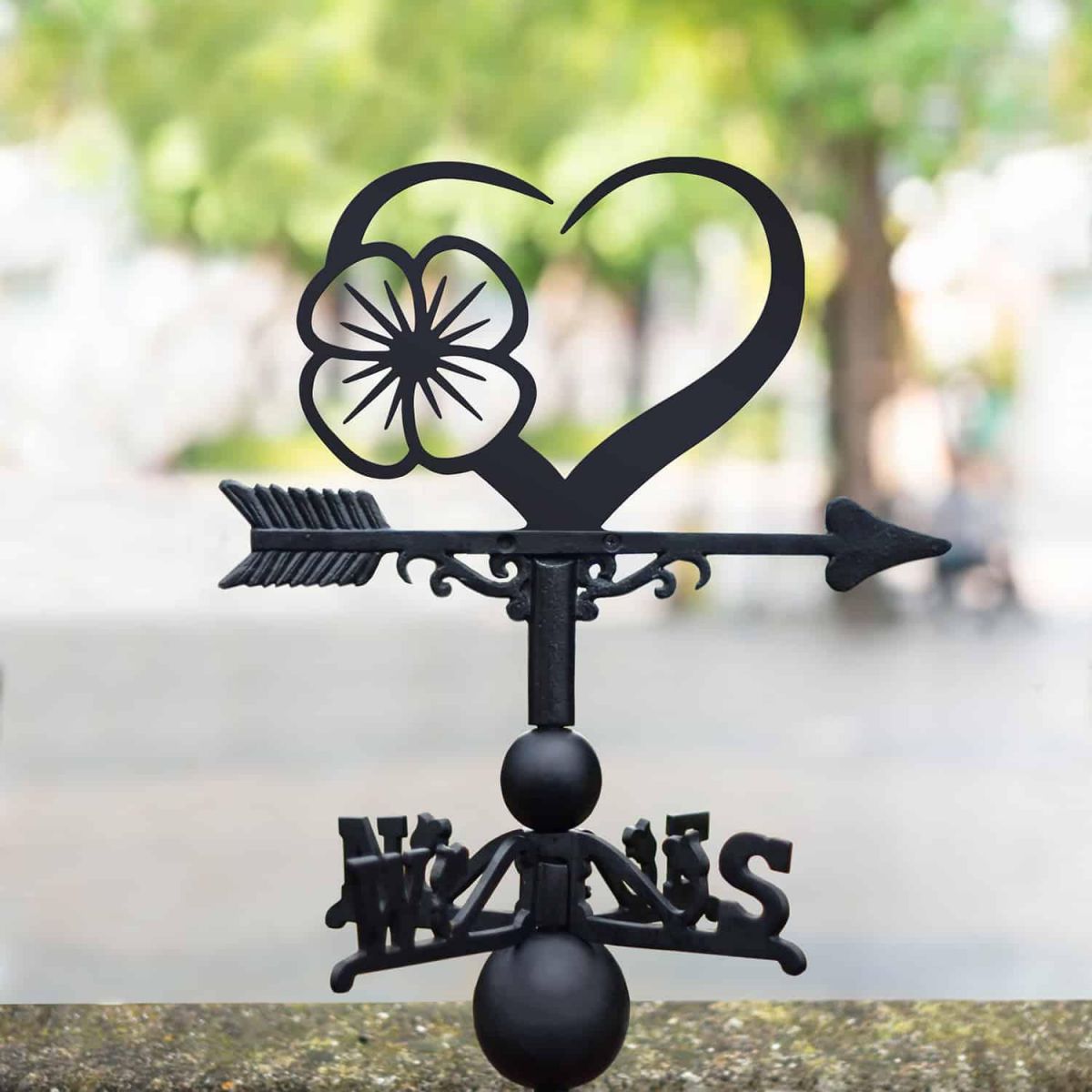 Cast Iron & Steel Weathervane with "Rembrance" Poppy Heart Motif