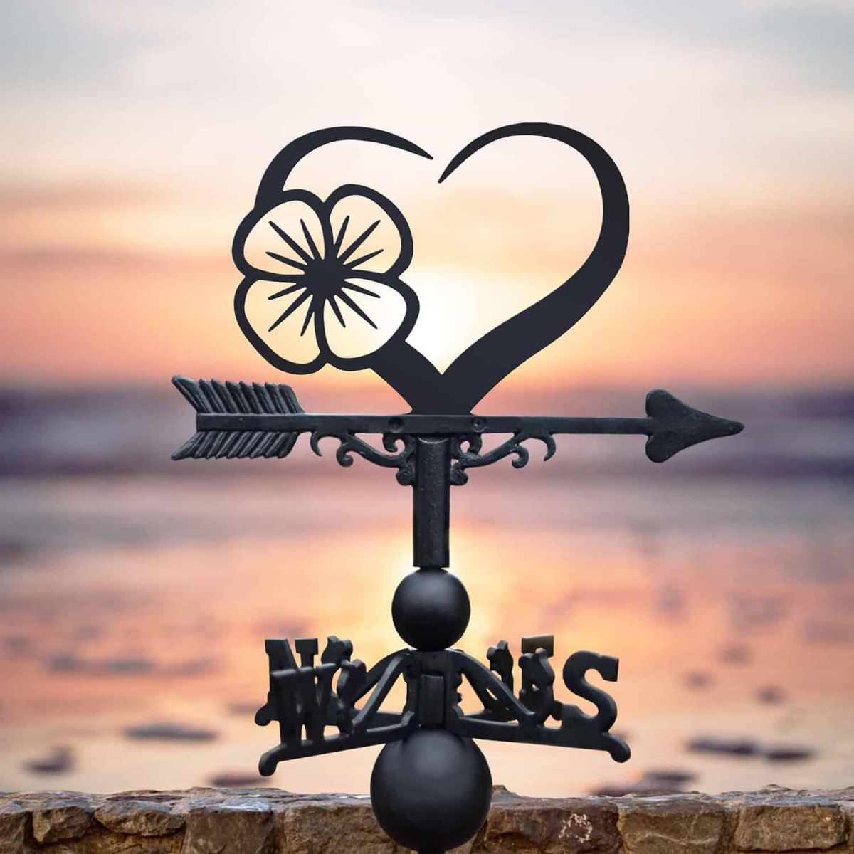 Cast Iron & Steel "Rembrance" Poppy Heart Weathervane in Situ