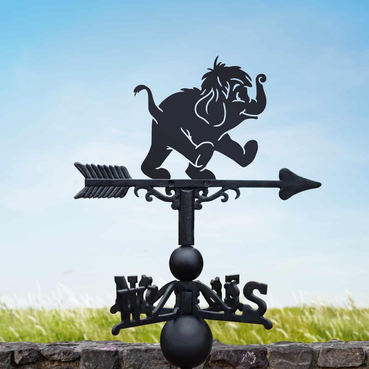 Cast Iron & Steel Weathervane with Cartoon Baby Elephant Topper