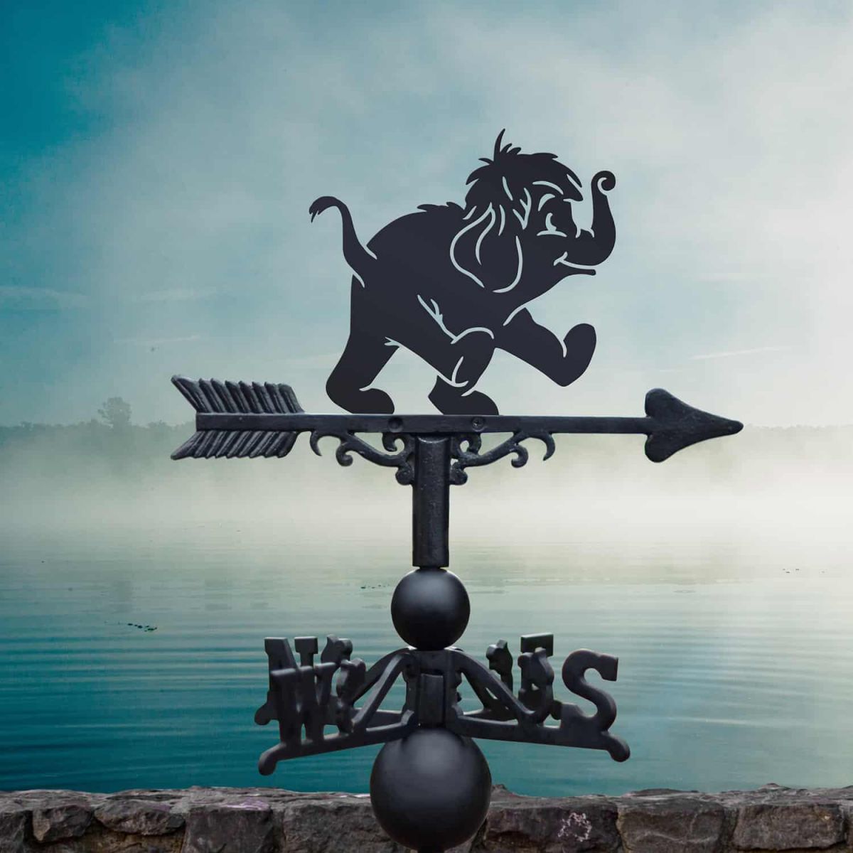 Cast Iron & Steel Weathervane with Cartoon Baby Elephant Motif