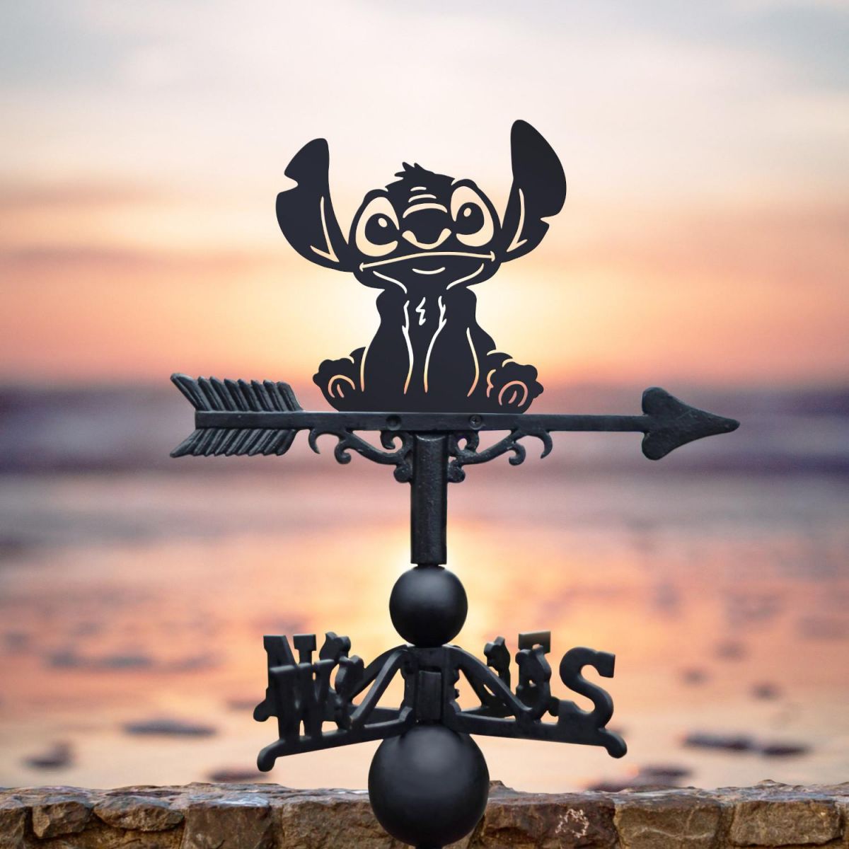 Cast Iron & Steel Cartoon Koala Monster Weathervane in Situ