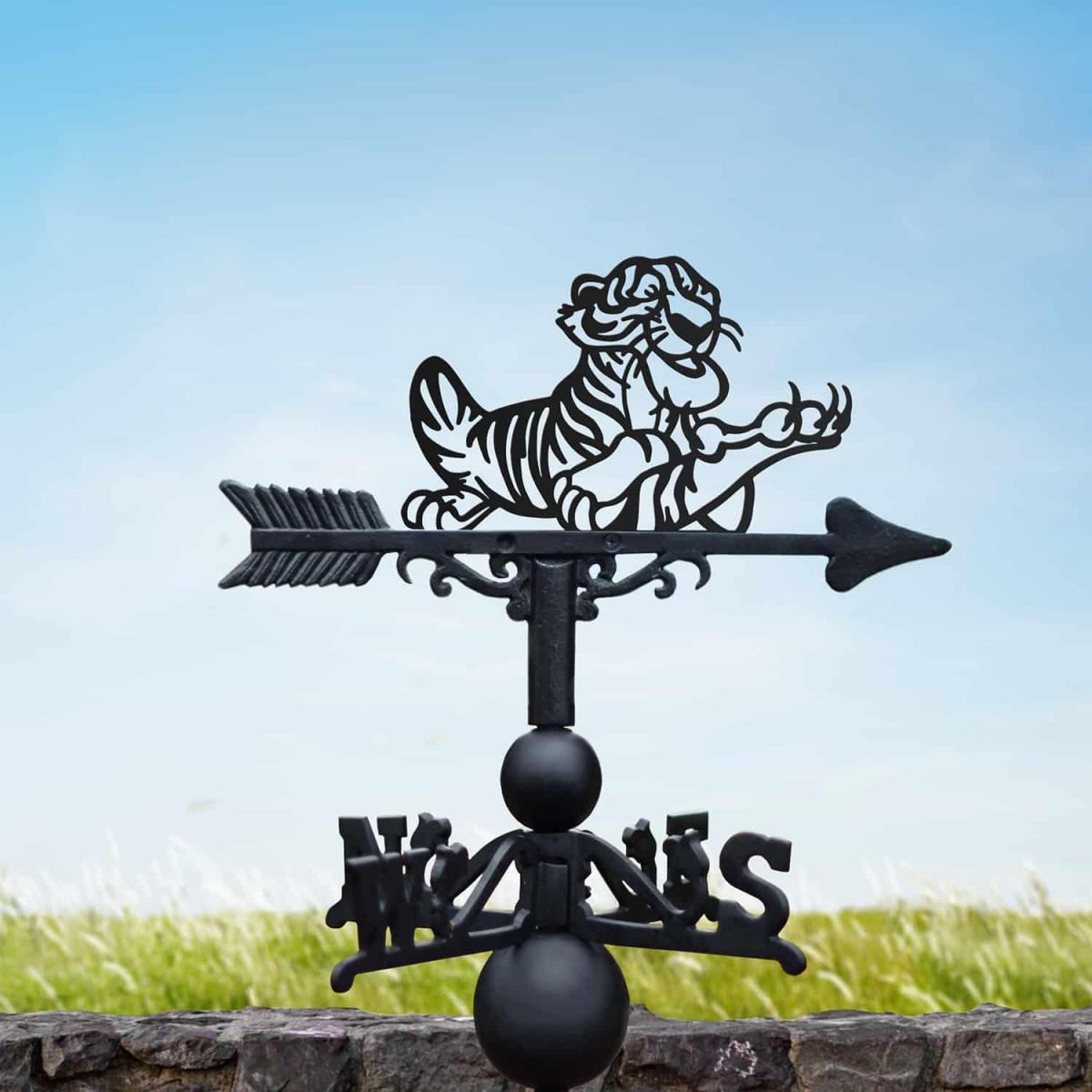 Cast Iron & Steel Weathervane with Cartoon Laying Tiger Topper