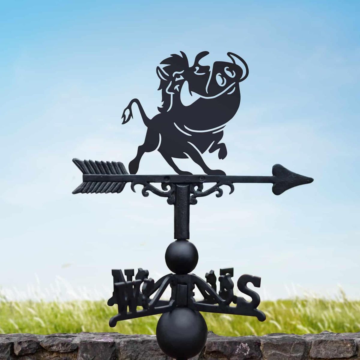 Cast Iron & Steel Cartoon Warthog Weathervane in Situ