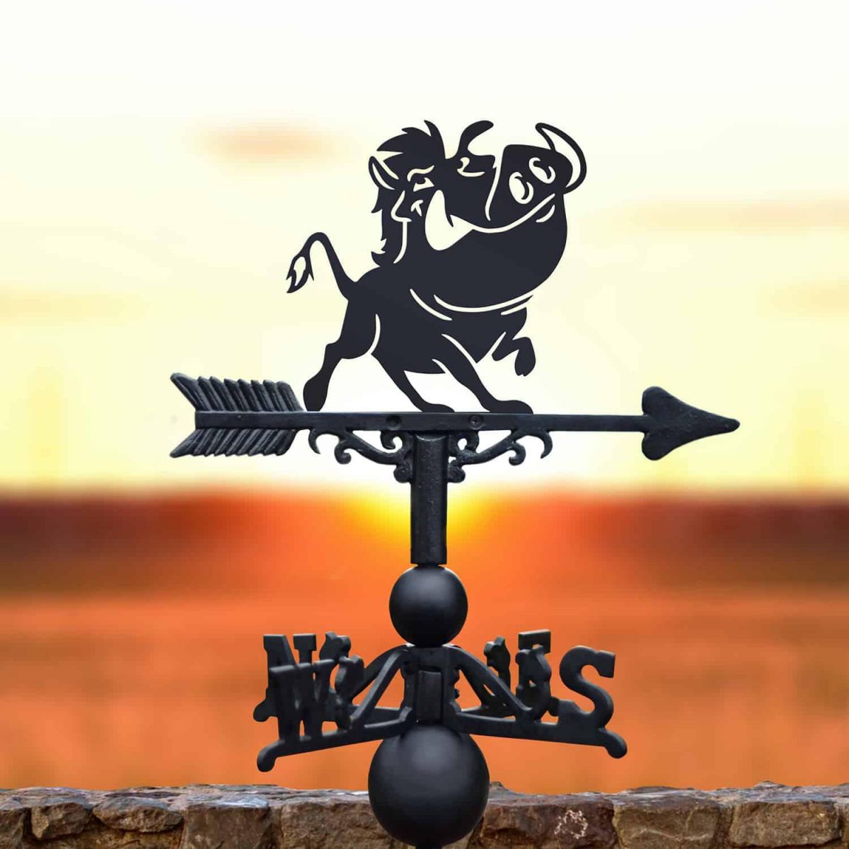 Cast Iron & Steel Weathervane with Cartoon Warthog Motif