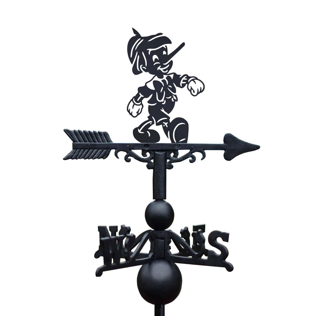 Close-Up of Cast Iron & Steel Cartoon Wooden Boy Weathervane Close-Up of Cast Iron & Steel Cartoon Wooden Boy Weathervane