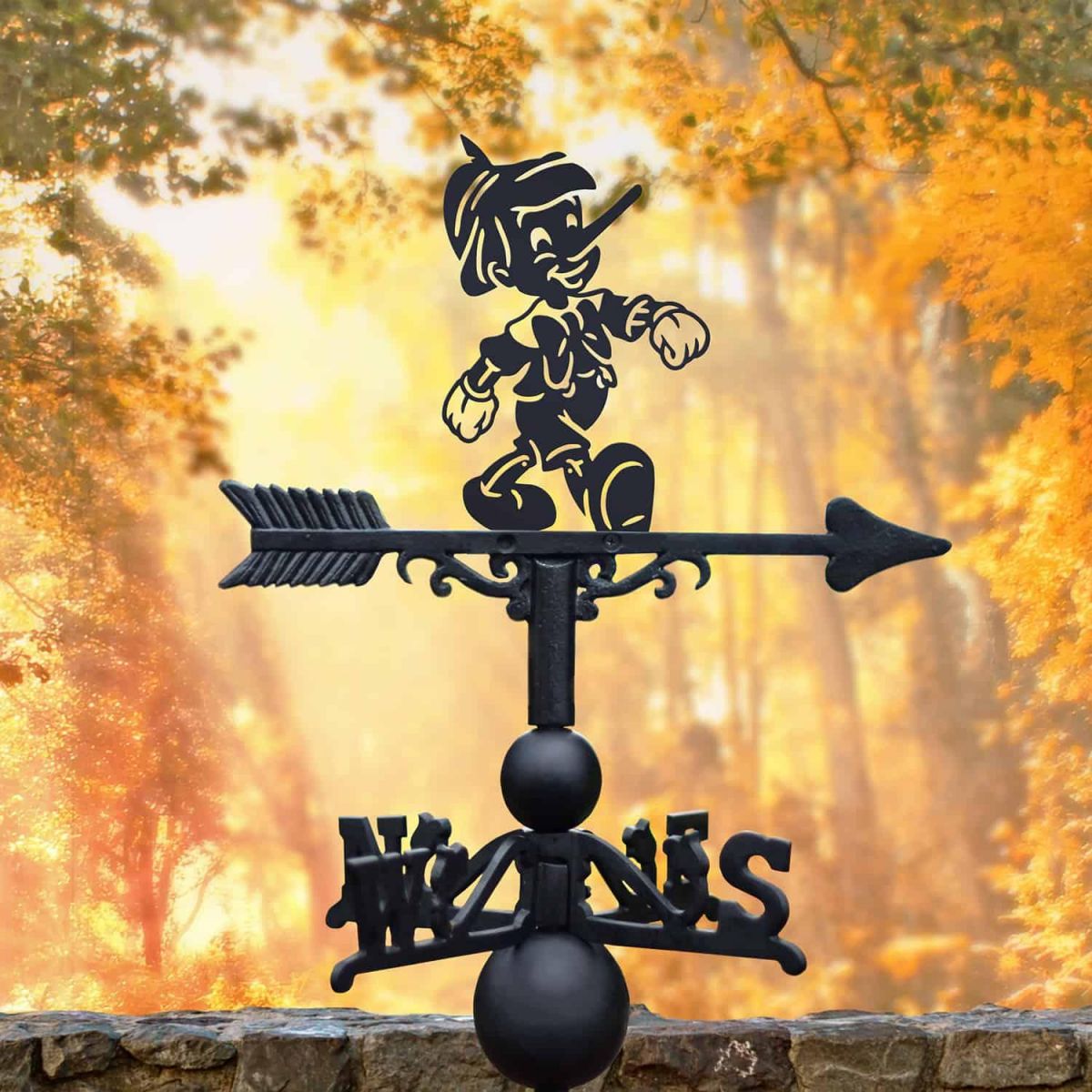 Cast Iron & Steel Cartoon Wooden Boy Weathervane in Situ Cast Iron & Steel Cartoon Wooden Boy Weathervane in Situ