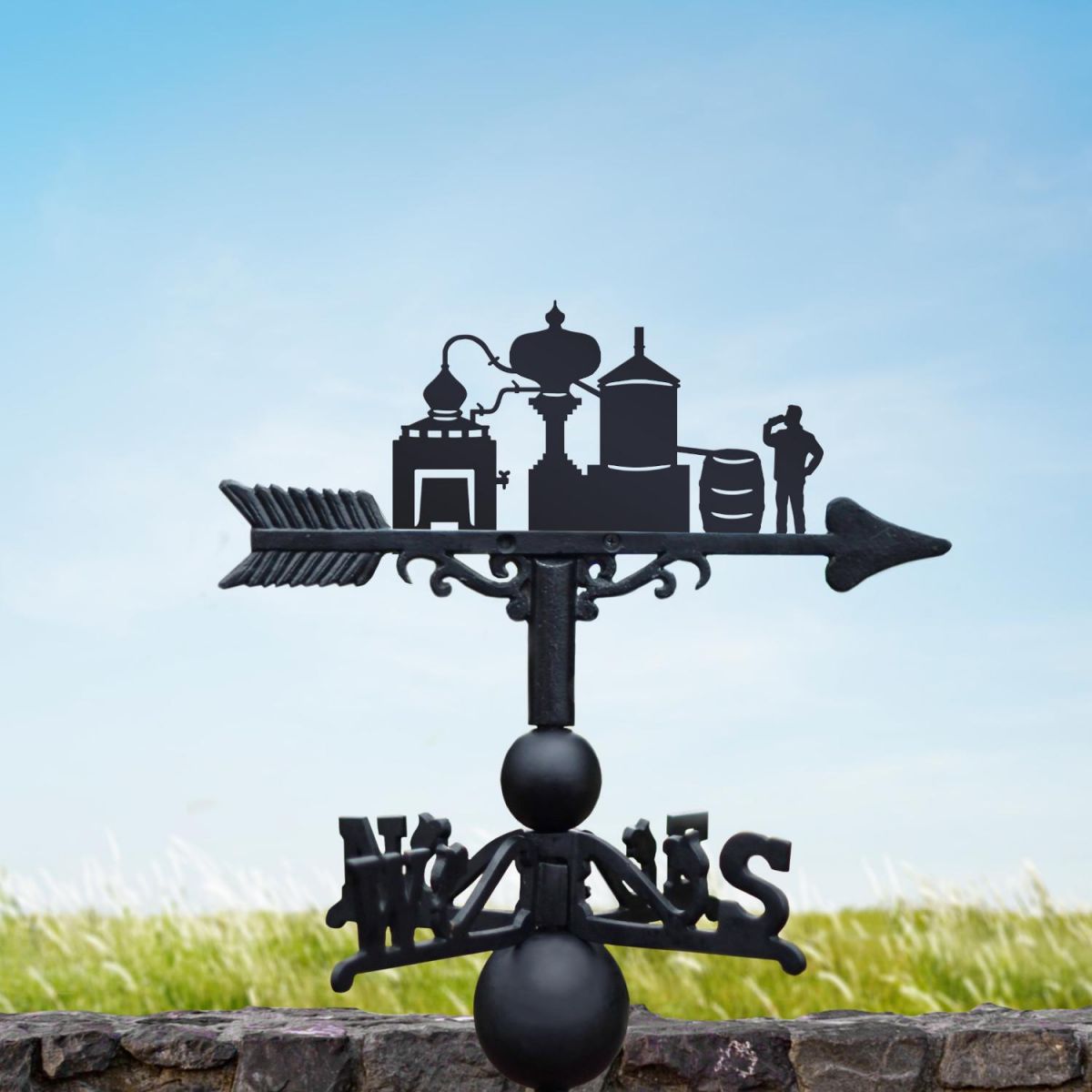 Cast Iron & Steel Weathervane with Distillery Motif Cast Iron & Steel Weathervane with Distillery Motif