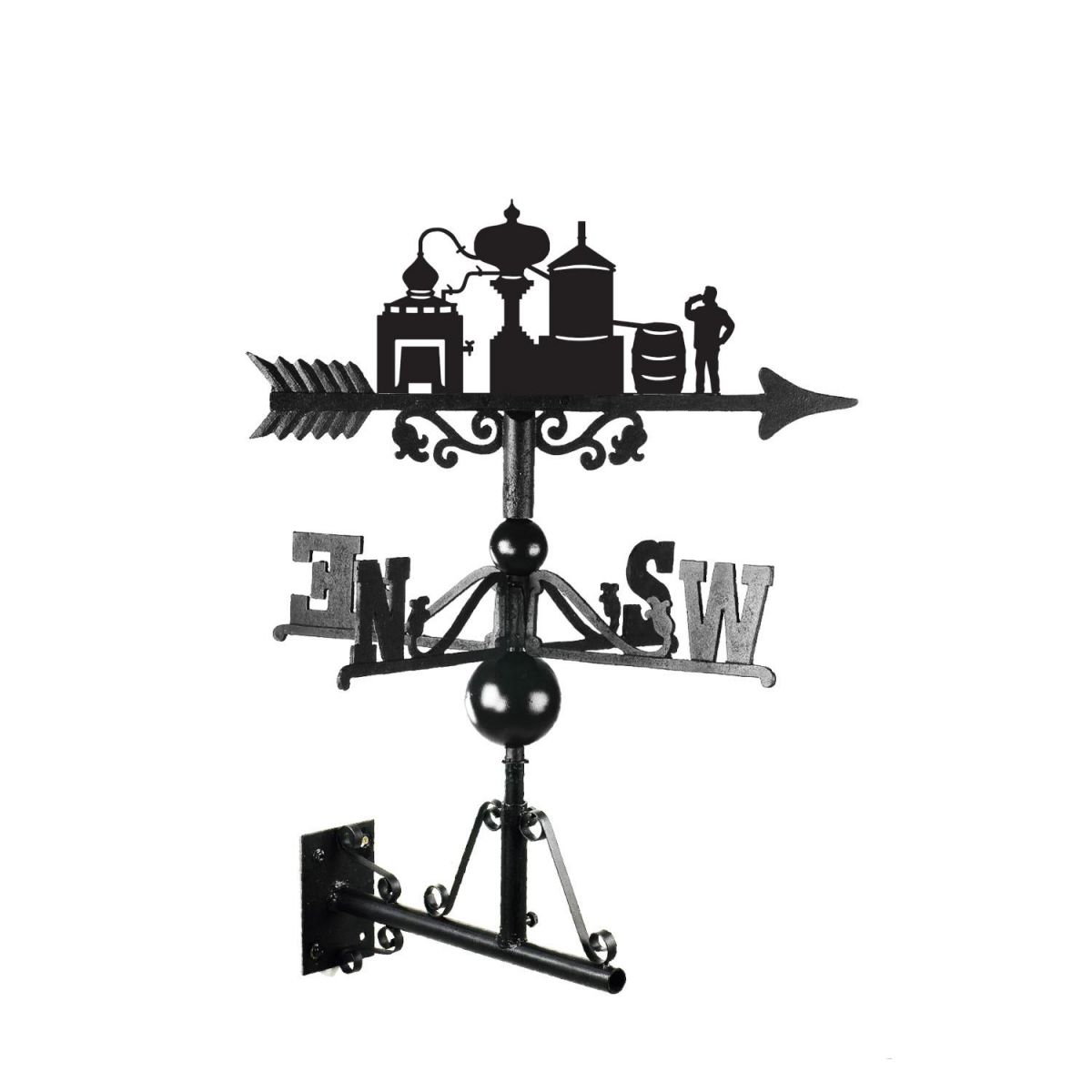 Cast Iron & Steel Distillery Weathervane Mounted Cast Iron & Steel Distillery Weathervane Mounted