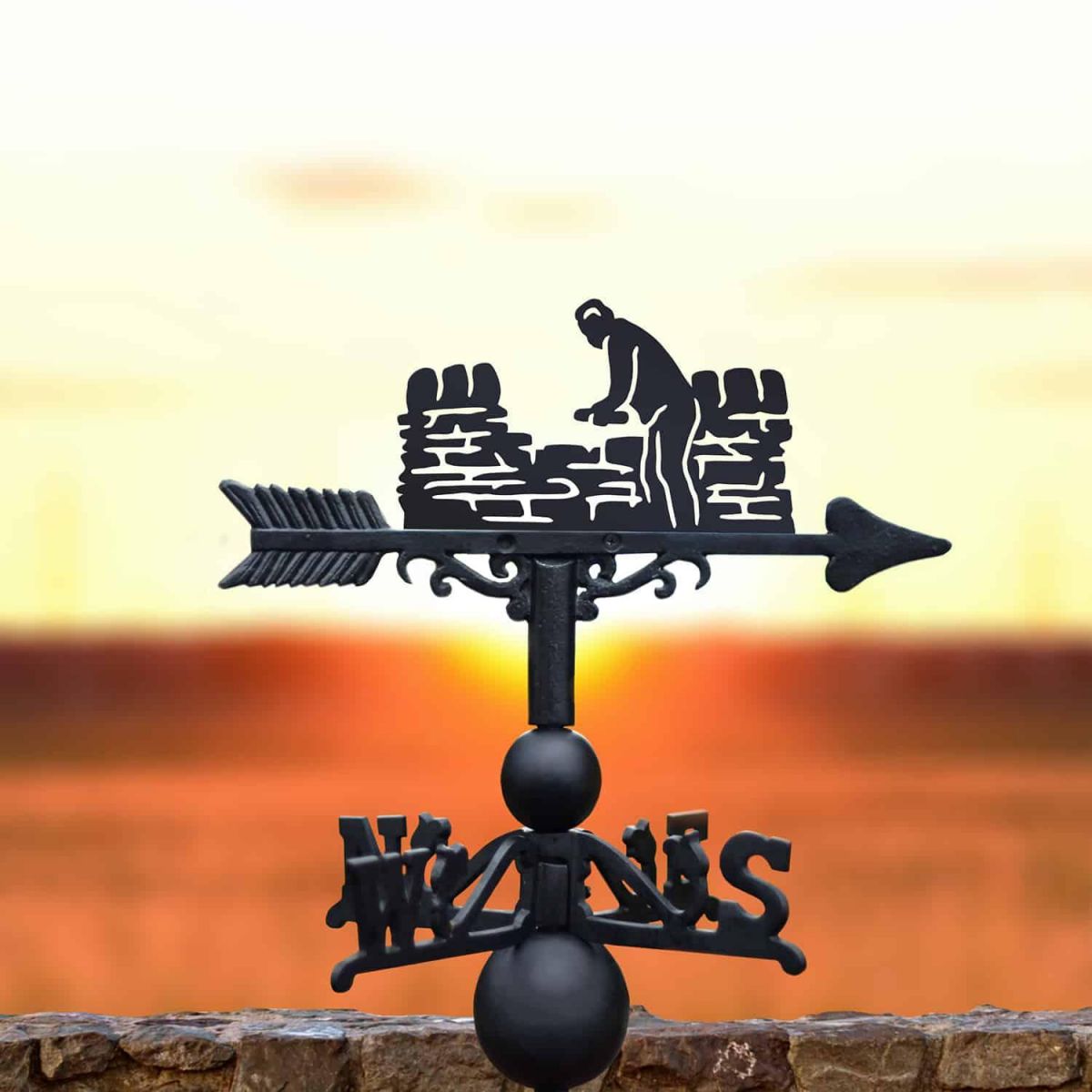 Cast Iron & Steel Dry Stone Waller Weathervane in SItu