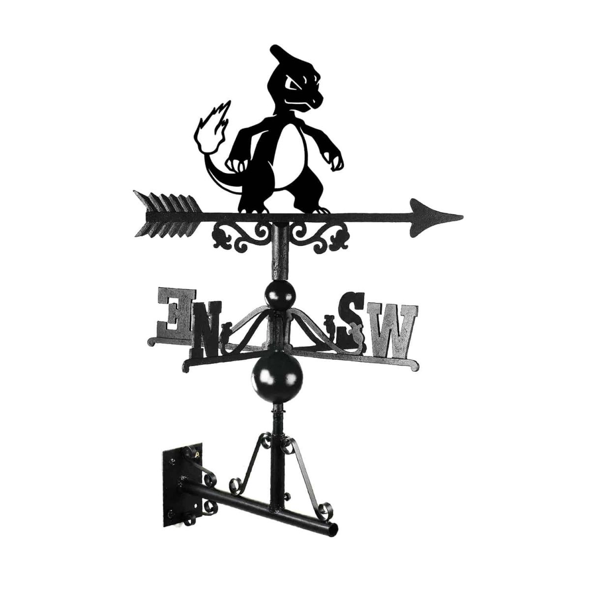 Cast Iron & Steel First Evolution Fire Lizard Character Weathervane Mounted Cast Iron & Steel First Evolution Fire Lizard Character Weathervane Mounted