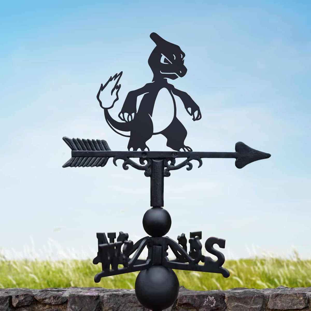 Cast Iron & Steel Weathervane with First Evolution Fire Lizard Character Topper Cast Iron & Steel Weathervane with First Evolution Fire Lizard Character Topper