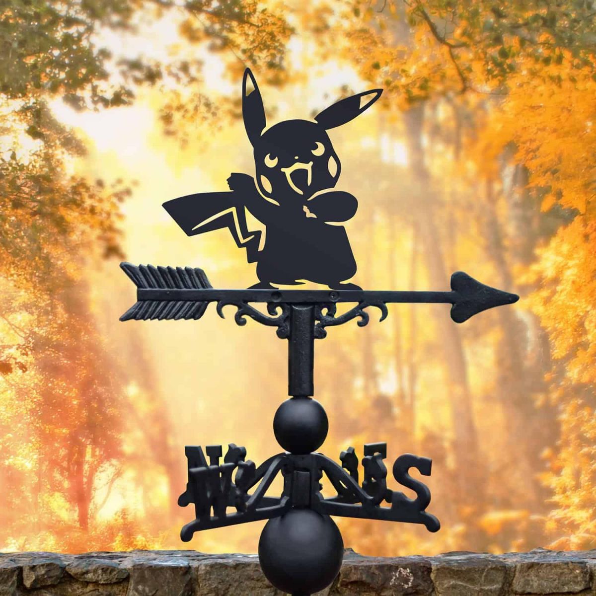 Cast Iron & Steel First Evolution Yellow Electric Character Weathervane in Situ