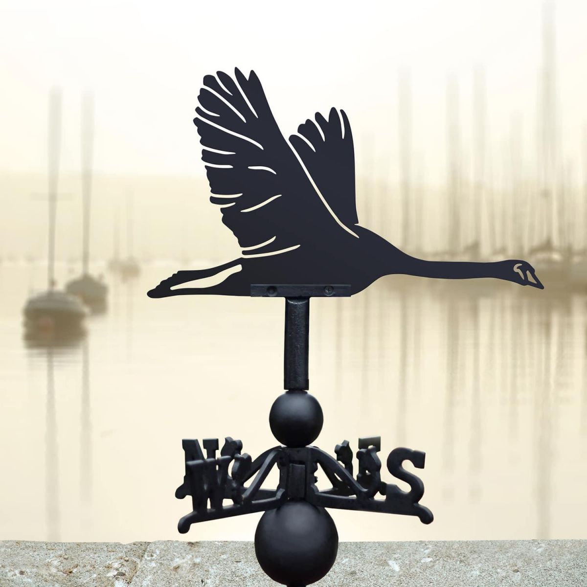 Cast Iron & Steel Weathervane with Flying Swan Motif