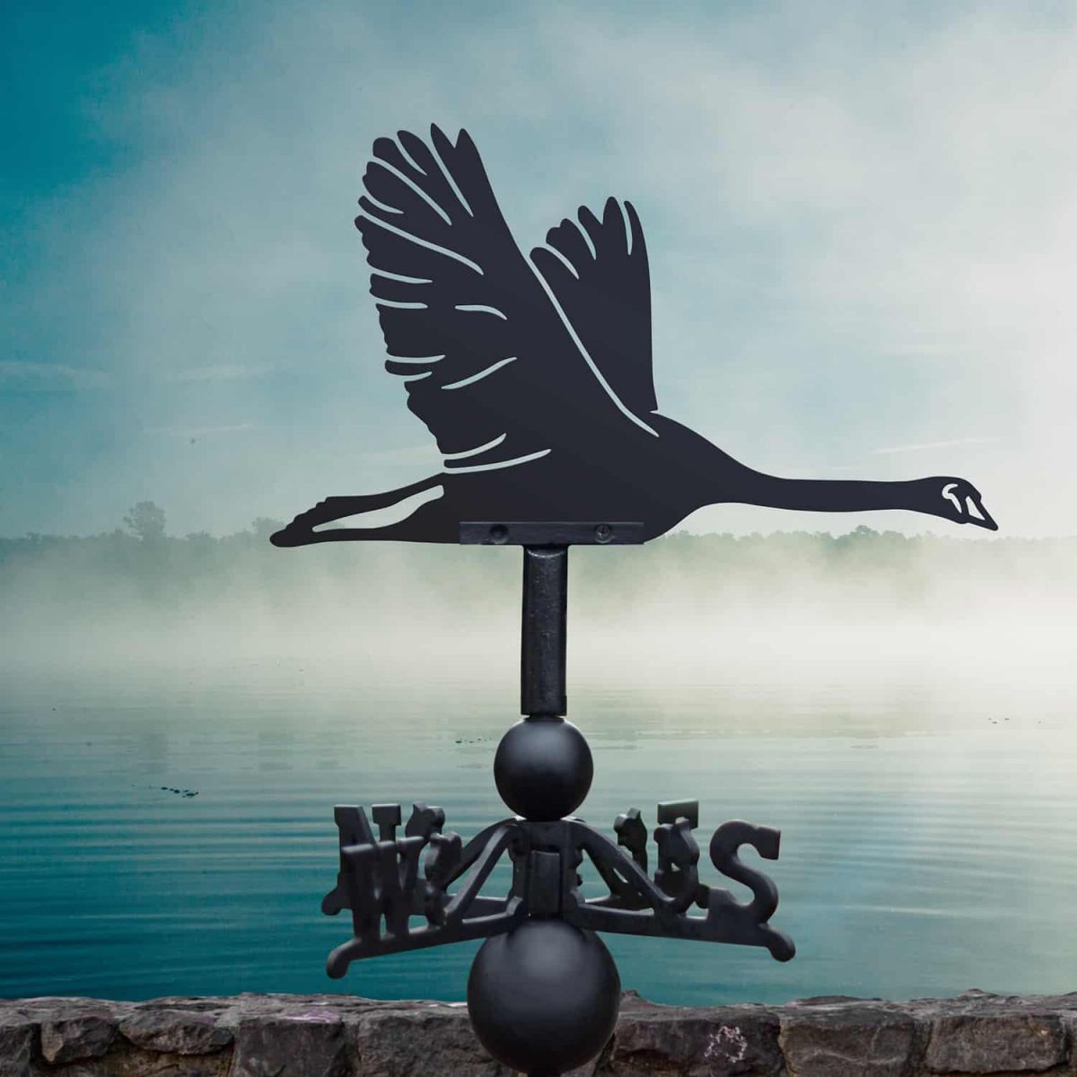 Cast Iron & Steel Weathervane with Flying Swan Topper