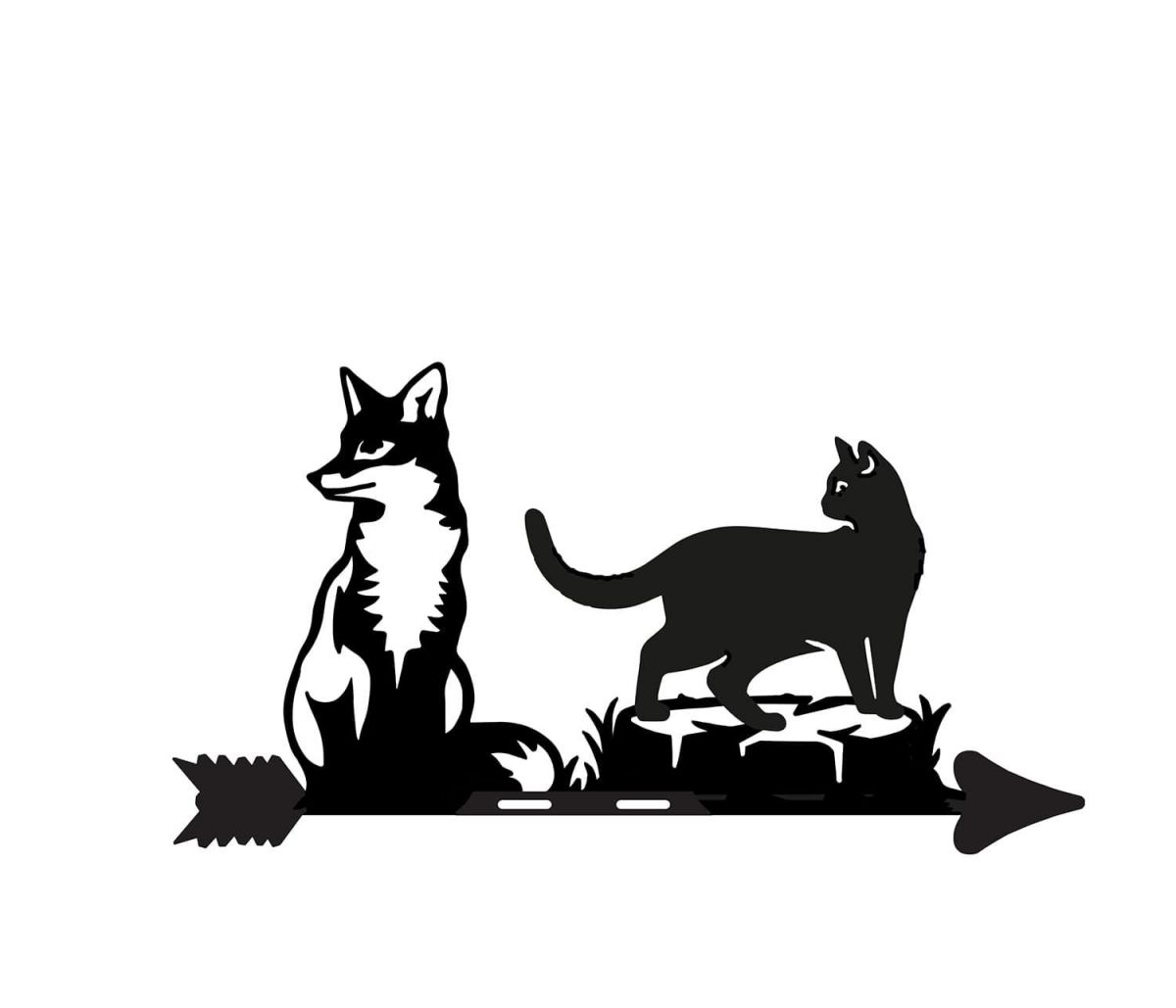 Close-Up of Cast Iron & Steel Fox & Cat Weathervane Topper