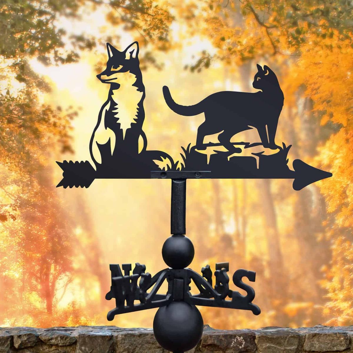 Cast Iron & Steel Weathervane with Fox & Cat Motif