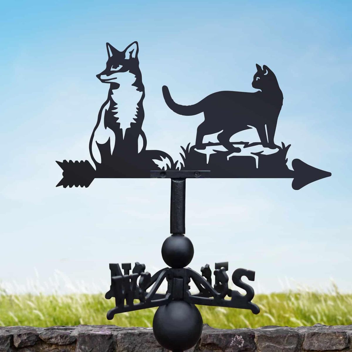 Cast Iron & Steel Weathervane with Fox & Cat Topper