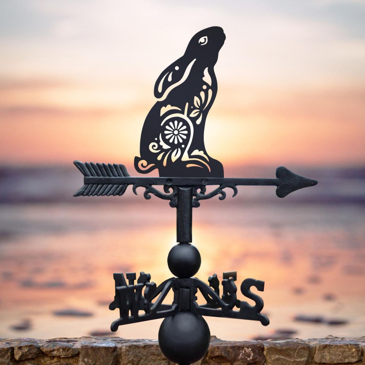 Cast Iron & Steel Weathervane with Gazing Hare "Floral Twist" Topper